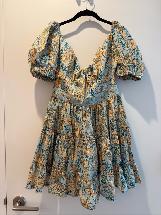 Agua by Agua Bendita Dresses & Skirts - Agua by Agua Bendita Aqua and Yellow Floral Puff-Sleeve Mini Dress